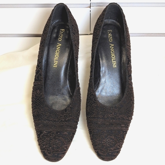 ENZO ANGIOLINI Brown Textured Pump With Suede Block Heels Pumps Women 10M US EUC - Picture 1 of 9